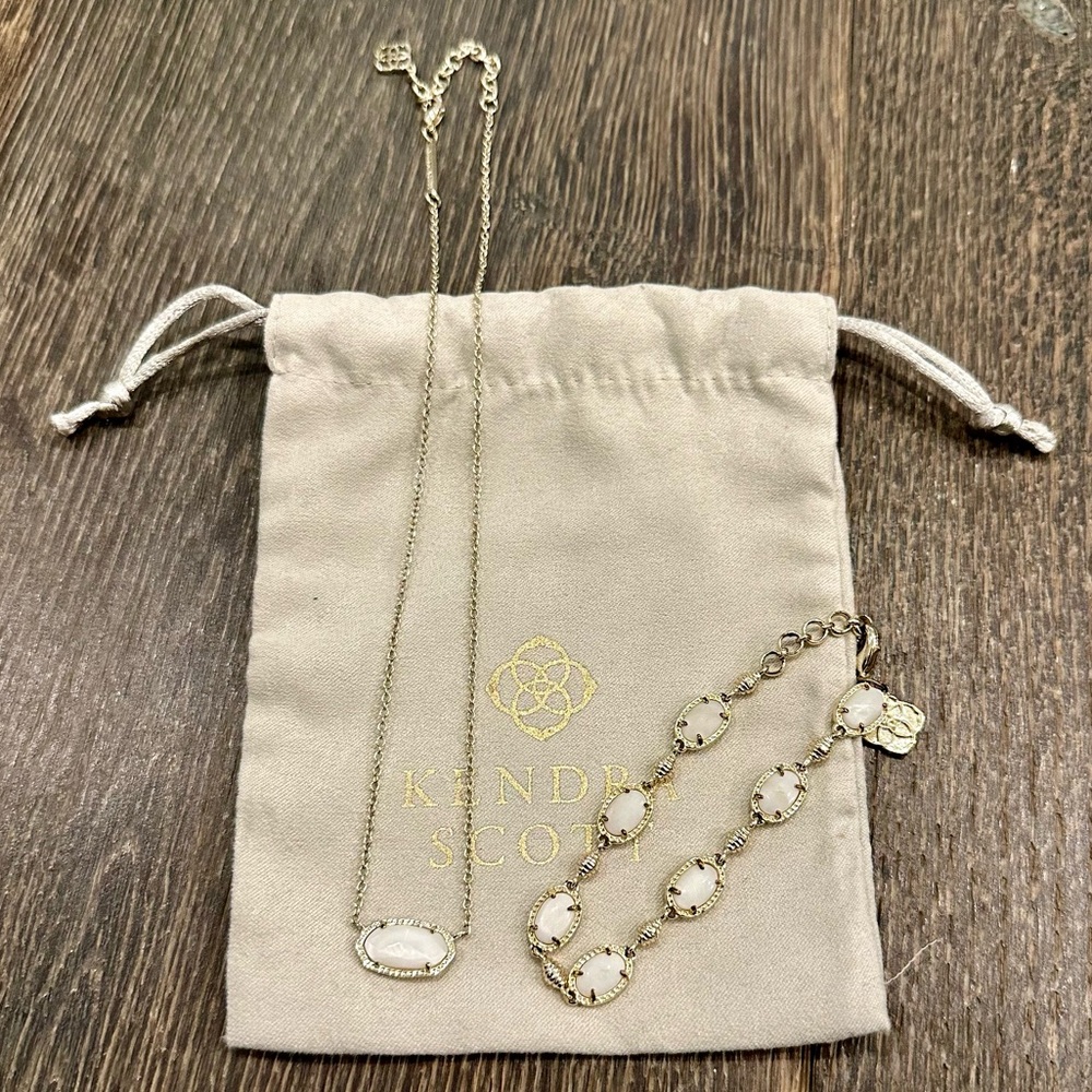 Kendra Scott Gold and White Necklace and Bracelet